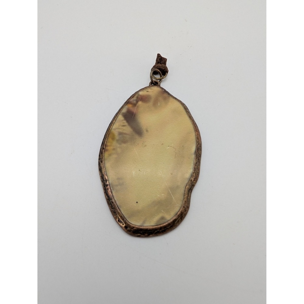 Unsigned Large Organic Stone Style Pendant Bronze Tone Sunburst Back